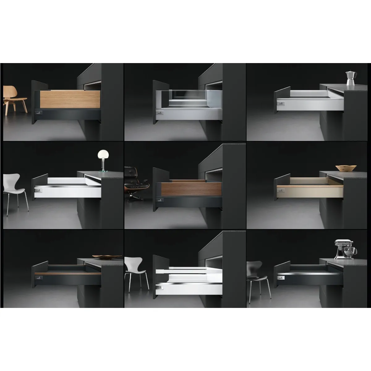 Hettich ArciTech Silver, Anthracite 500 mm, Height 94 mm | 186mm ,40 kg | 70Kg