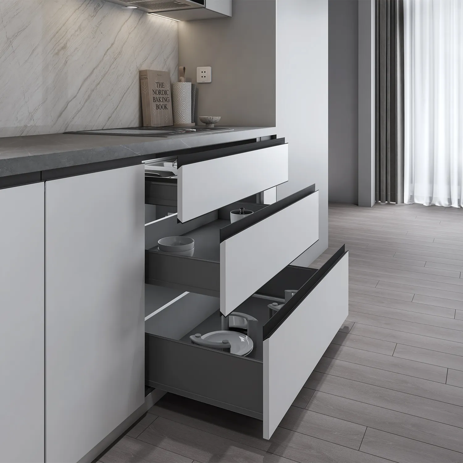Ozone Ultra Slim Ergotec Drawer System with PartialExtension and SoftClose | Side Wall: Metal